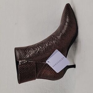Aerosoles Levanto NWT Snakeskin Leather Ankle Boots Mocha Brown Kitten Heel 6.5M